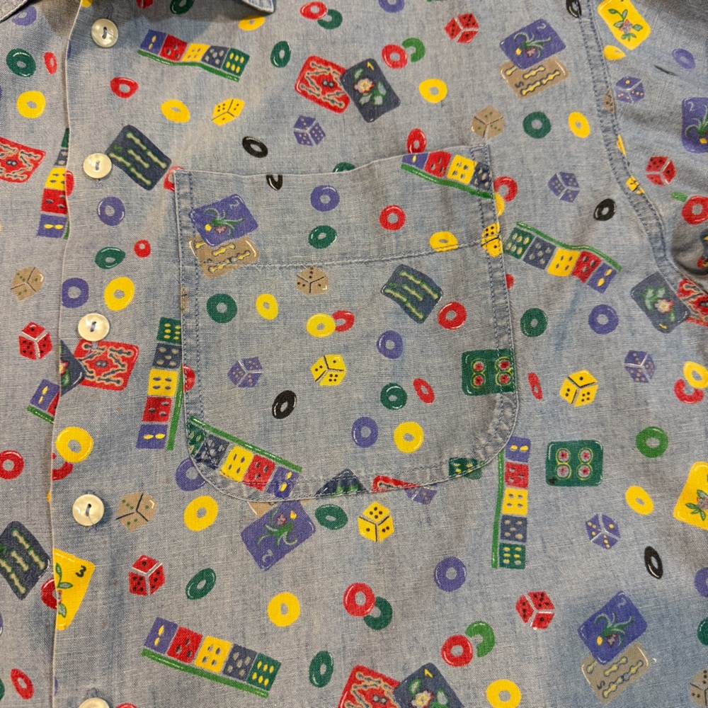 Vintage 90s Lizwear Chambray Shirt – Dice, Domino & Game Print – Size L - Picture 3 of 13